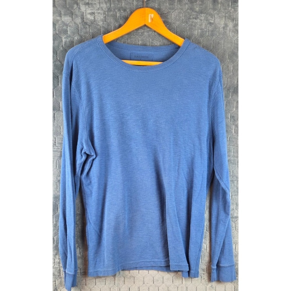 Madison Pullover Shirt‎ Men's Medium Blue Crew Long Sleeve Waffle Knit Casual